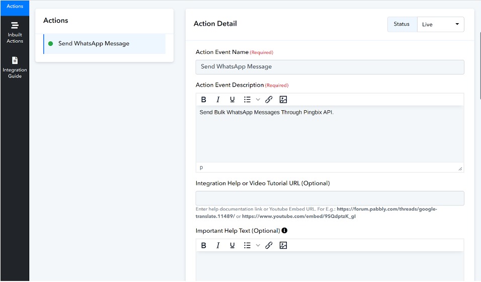 Action Configuration Step 1