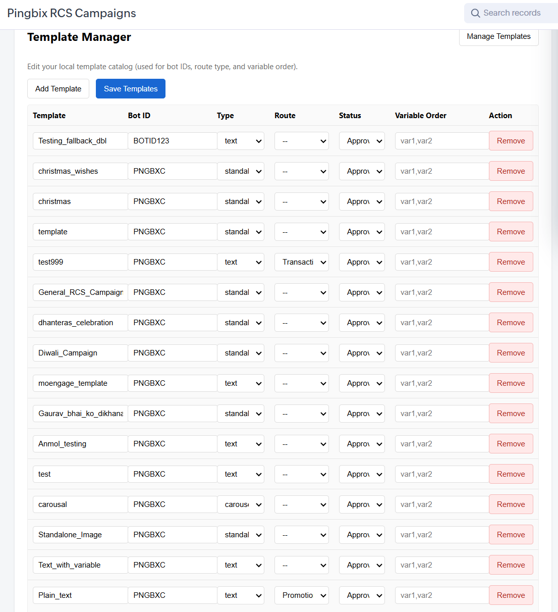 RCS template manager