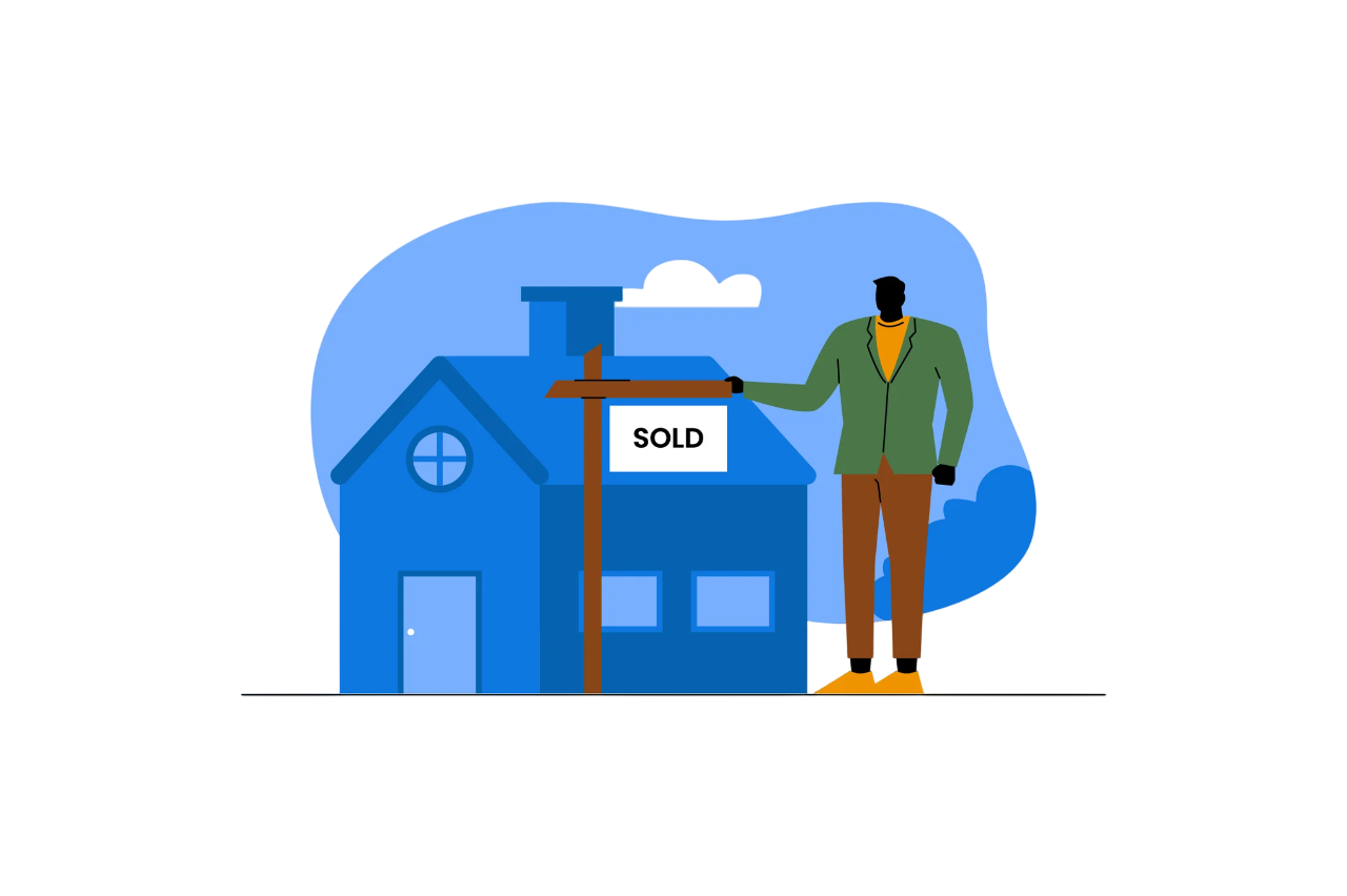 Illustration of a modern house and a real estate agent
